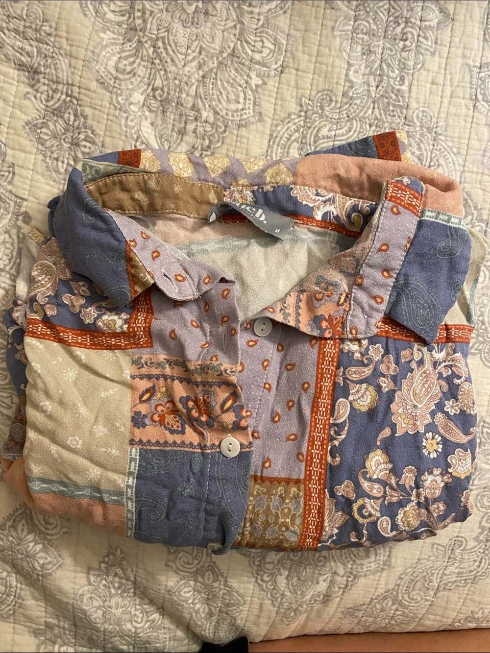 Blue B.  Cropped Patchwork in Blue & Tan